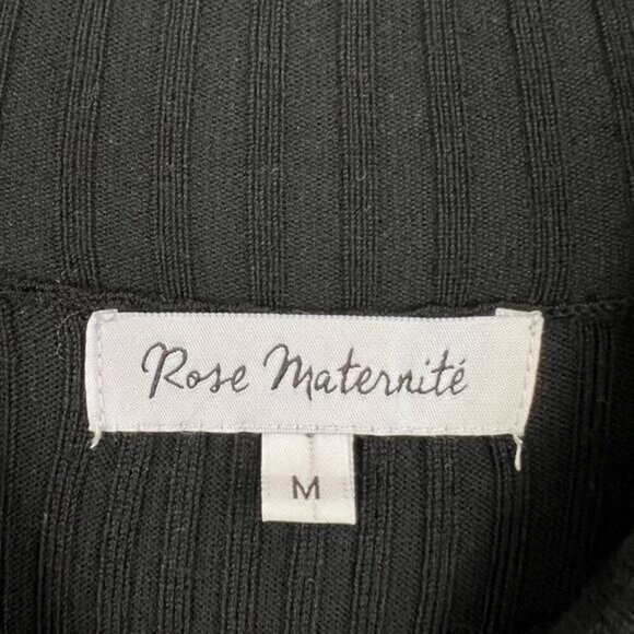 Rose Maternite Medium Maternity Pregnancy Stretch Black Midi Dress Ribbed - Picture 5 of 9